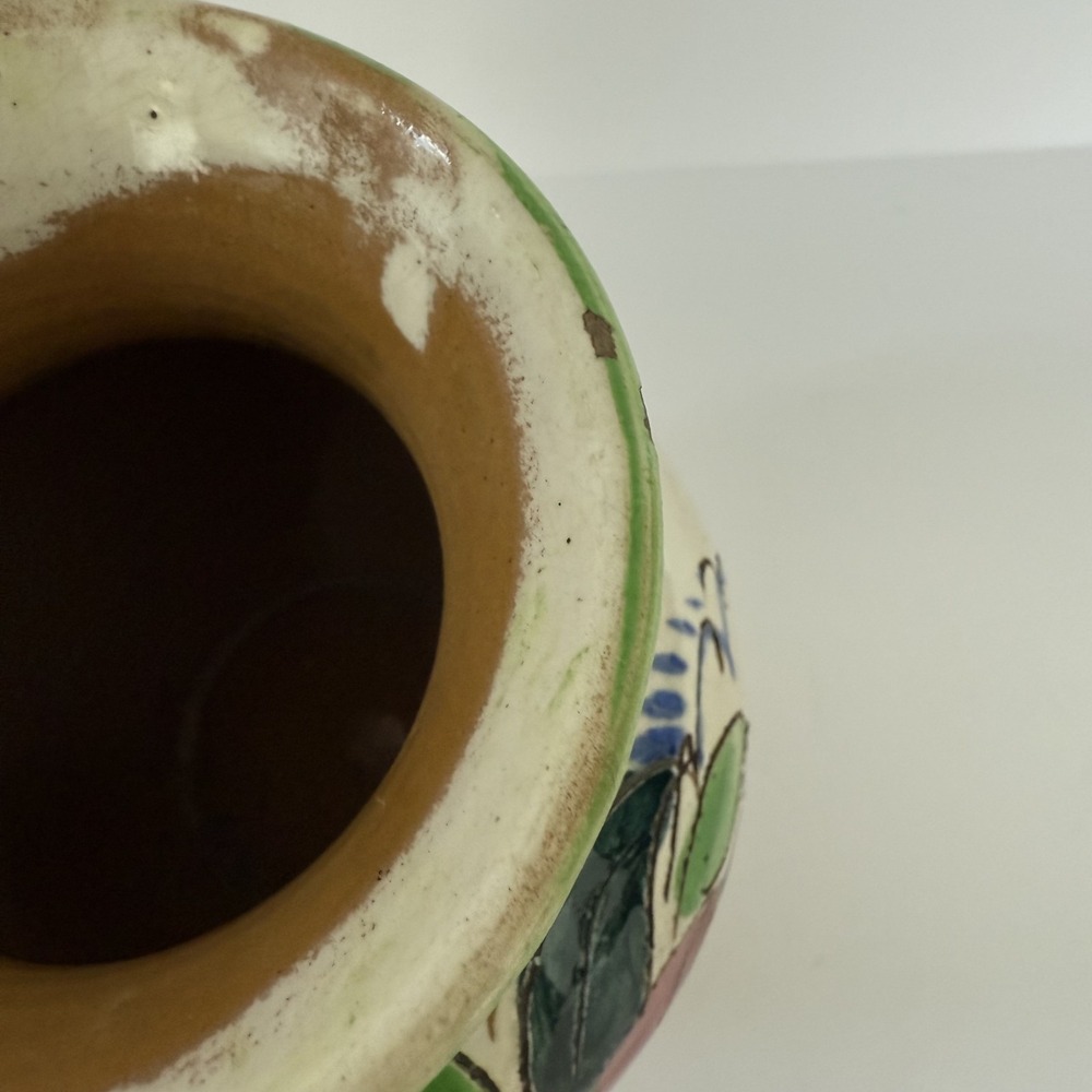 Vintage Italian Pottery Vase Hand Painted Floral Italy 7" Tall Decor READ - Picture 4 of 8